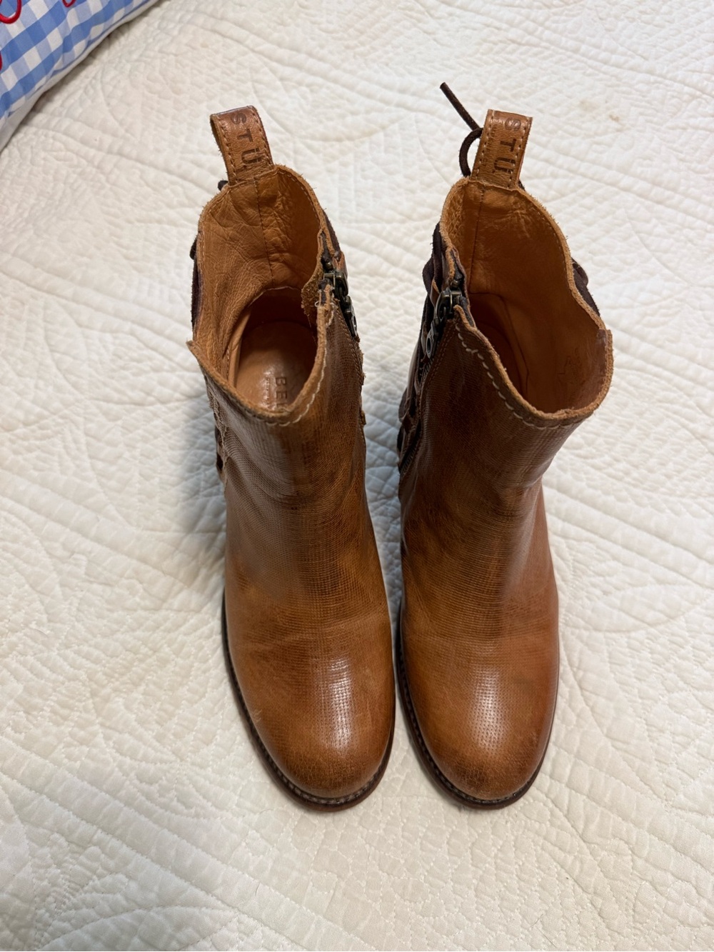 Bed Stu Cognac Brown Leather Heeled Ankle Boots size 10 ladies